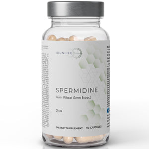 Supplement bottle labeled 'Spermidine' from 'IONLIFE' on a white background